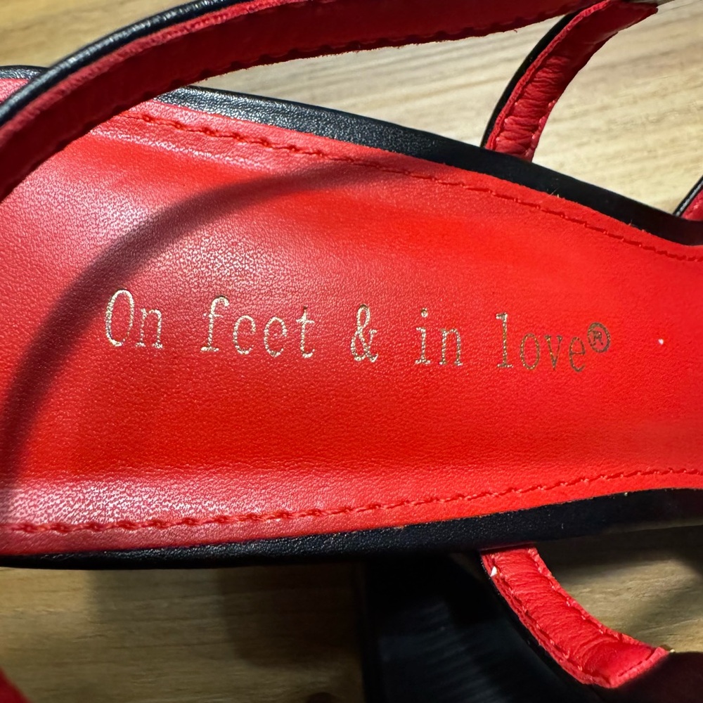 Black Pointed Slingback Heels with Gold Buckle and Red Insole - Picture 7 of 12